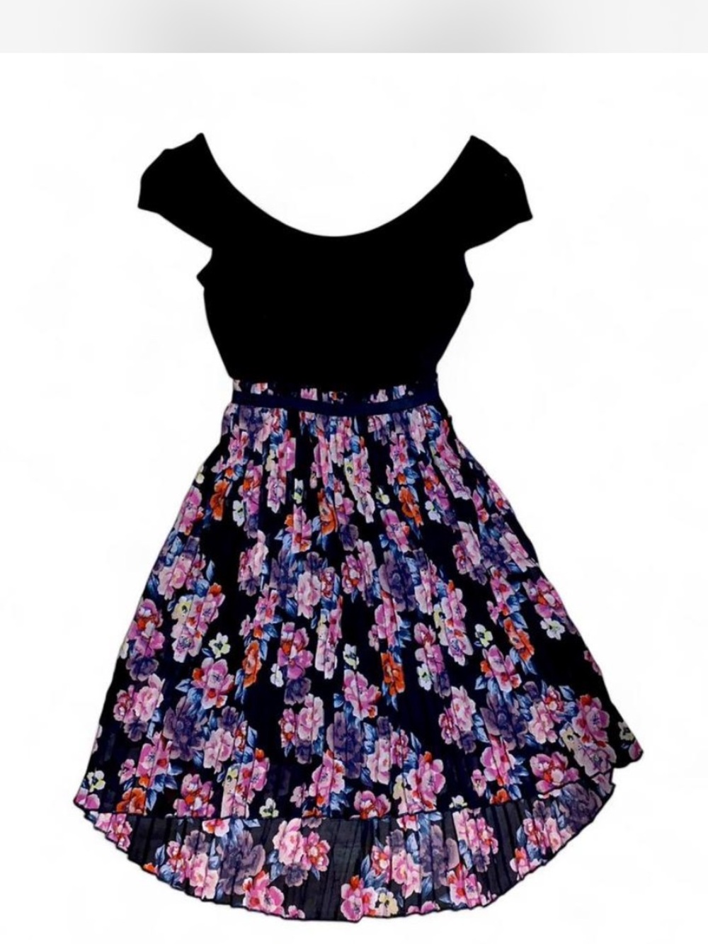 Girls Black & Floral Fit-and-Flare Dress